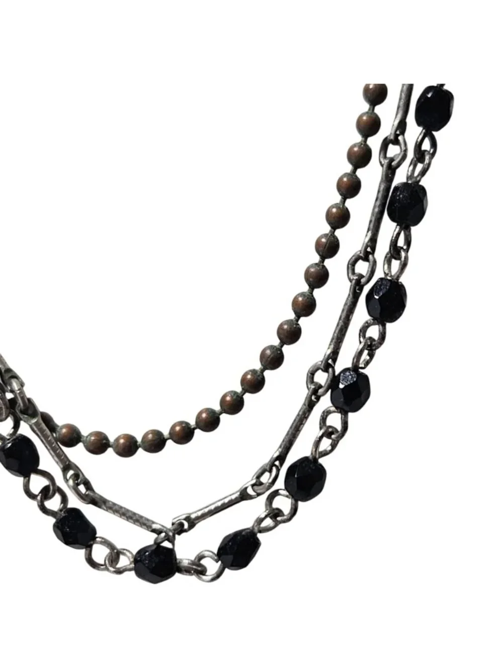 Vintage Beaded Necklace  Layered Multi Strand Black Bronze Fashion Jewelry Women